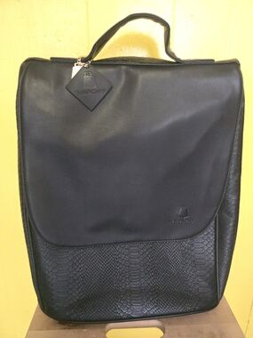 Black Women's Faux-Leather Backpack with Textured Panel